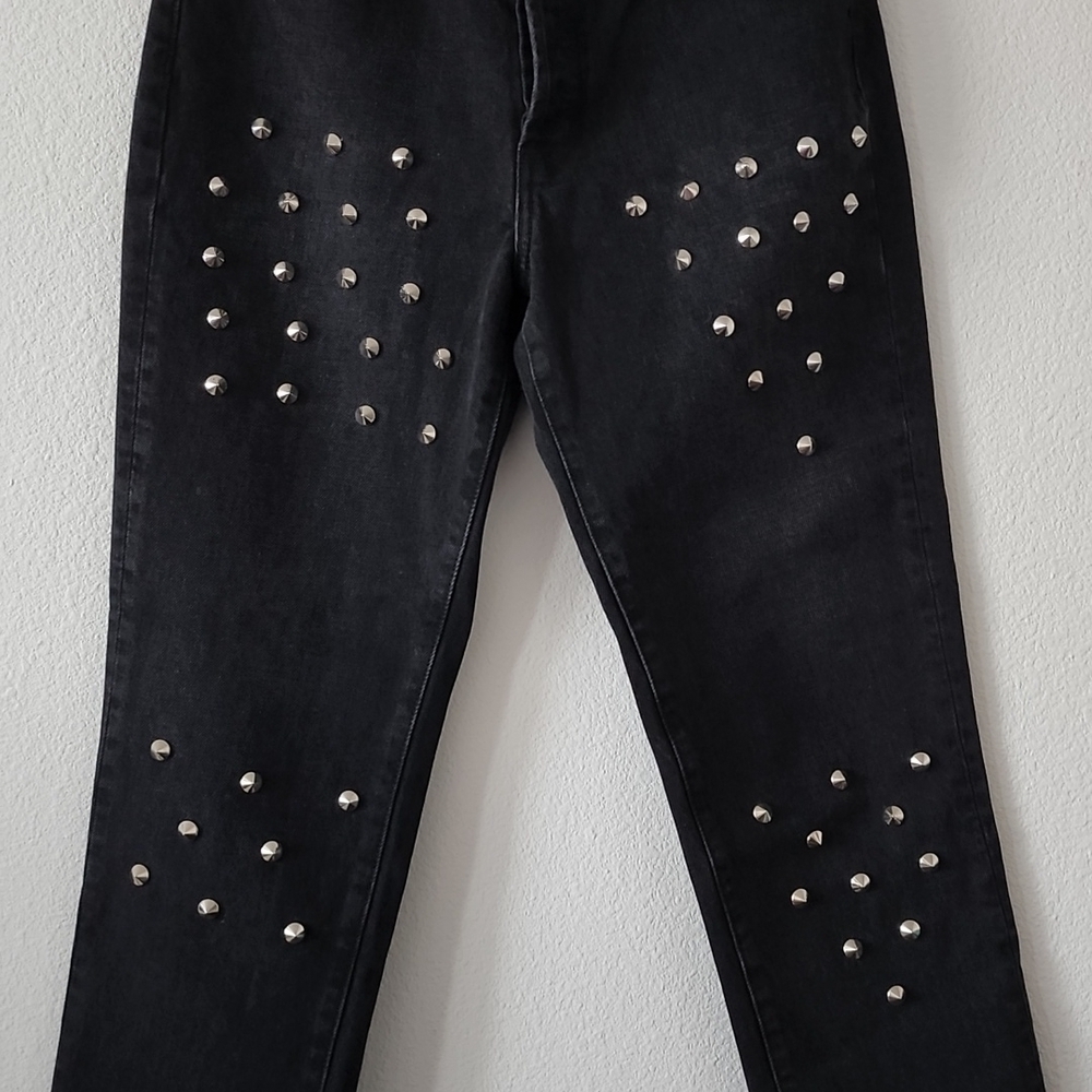Carmar black studded jeans frayed hem Bikercore - Picture 7 of 12
